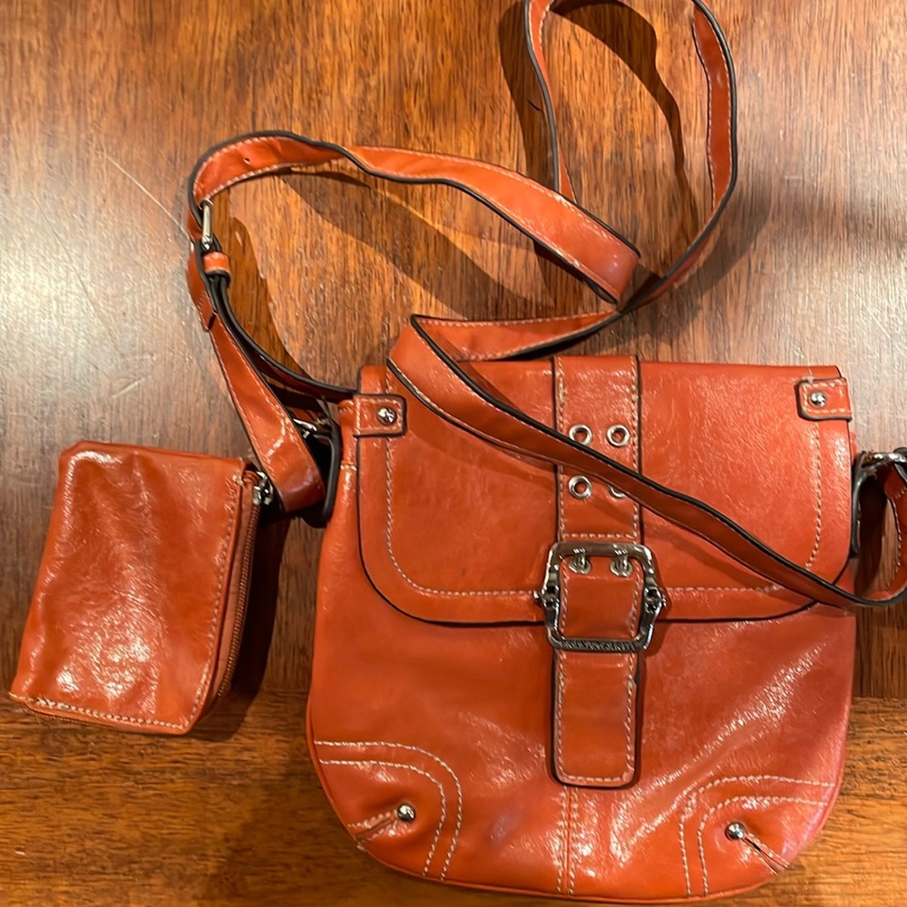Franco Sarto leather cross body bag with accessory pouch.